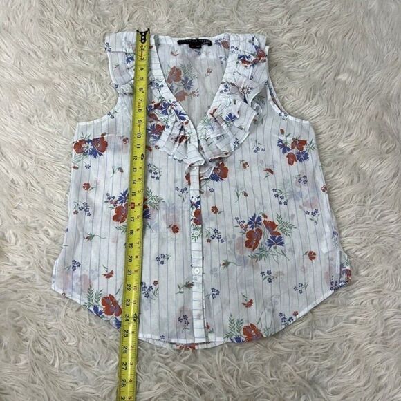 Veronica Beard Leina White Floral Ruffle Sleeveless Button Front V-neck Blouse M - Picture 5 of 10